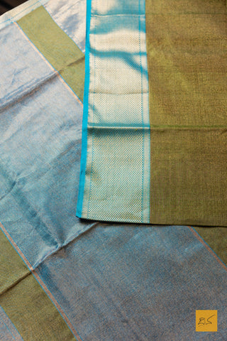Nithya- Green-Blue Tissue Maheshwari Silk Cotton Handwoven Saree