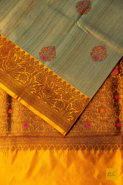 Suhasini- Pastel Green Banarasi Tussar Silk Handwoven Saree