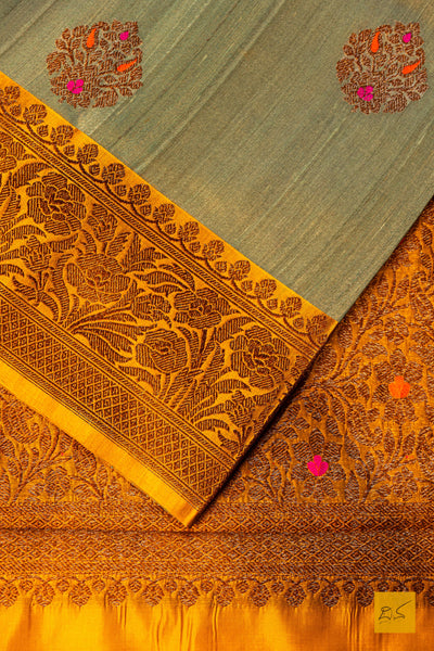 Suhasini- Pastel Green Banarasi Tussar Silk Handwoven Saree