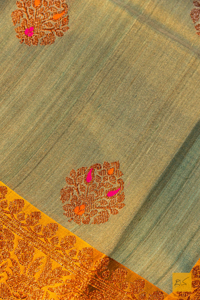 Suhasini- Pastel Green Banarasi Tussar Silk Handwoven Saree