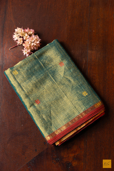 Sowparna- Green Tissue Maheshwari Silk Cotton Handwoven Saree