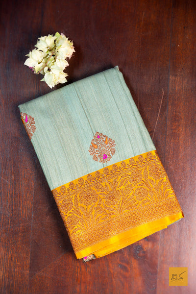 Suhasini- Pastel Green Banarasi Tussar Silk Handwoven Saree