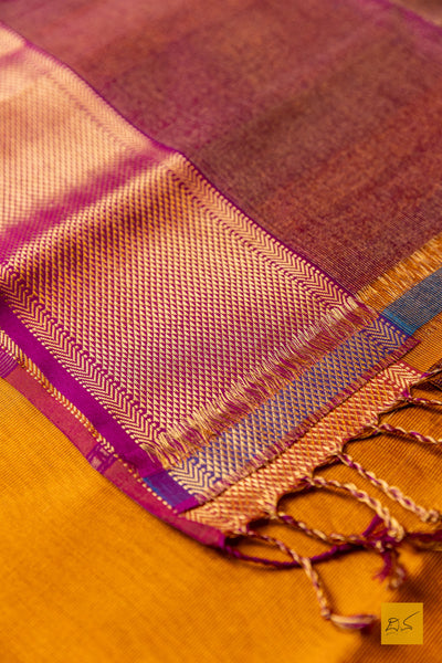Nirakara- Orange-Pink Tissue Maheshwari Silk Cotton Handwoven Saree