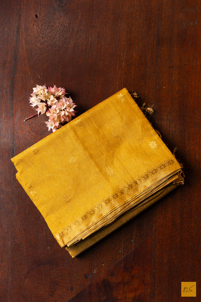 Shobhitha- Yellow Tissue Maheshwari Silk Cotton Handwoven Saree