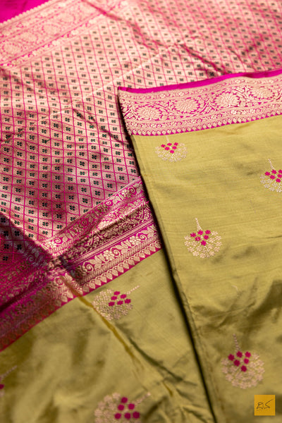 Tejovathi- Green Banarasi Katan Silk Handwoven Saree
