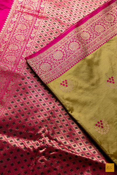 Tejovathi- Green Banarasi Katan Silk Handwoven Saree