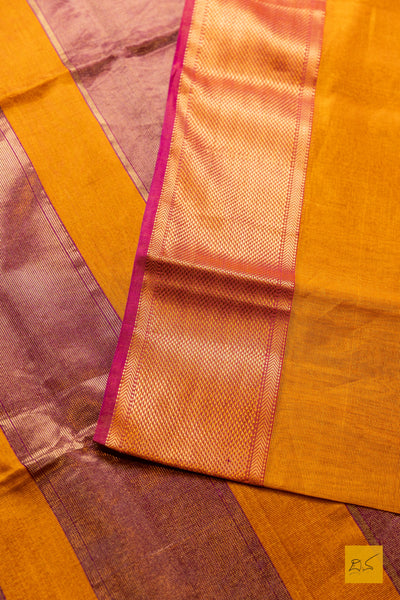 Nirakara- Orange-Pink Tissue Maheshwari Silk Cotton Handwoven Saree
