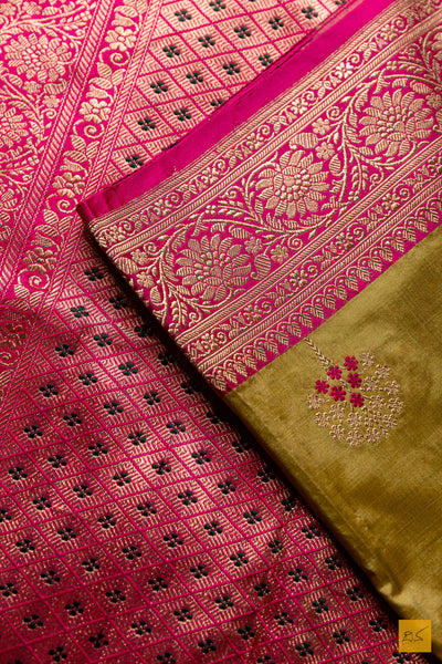 Tejovathi- Green Banarasi Katan Silk Handwoven Saree