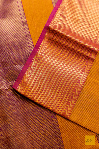 Nirakara- Orange-Pink Tissue Maheshwari Silk Cotton Handwoven Saree