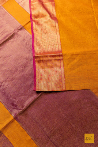 Nirakara- Orange-Pink Tissue Maheshwari Silk Cotton Handwoven Saree