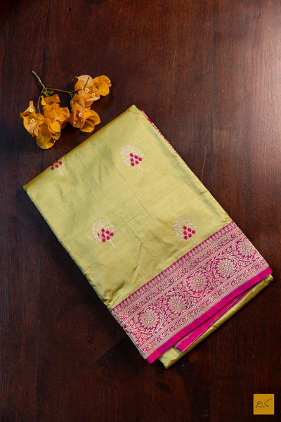 Tejovathi- Green Banarasi Katan Silk Handwoven Saree