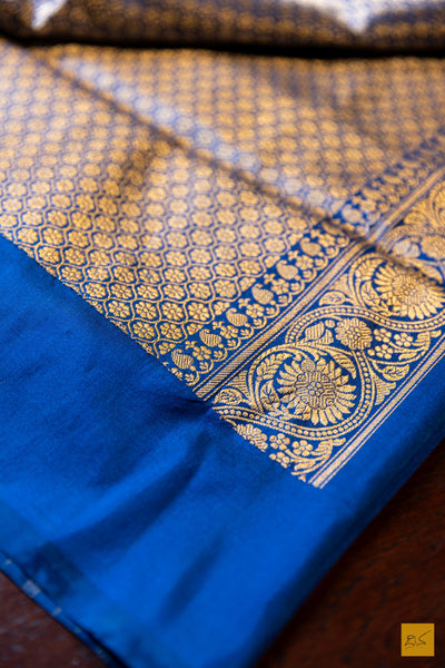 Varahi- Blue Banarasi Katan Silk Handwoven Saree