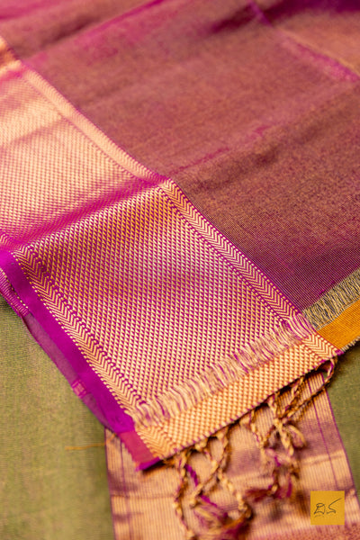 Nirguna - Green-Pink Tissue Maheshwari Silk Cotton Handwoven Saree