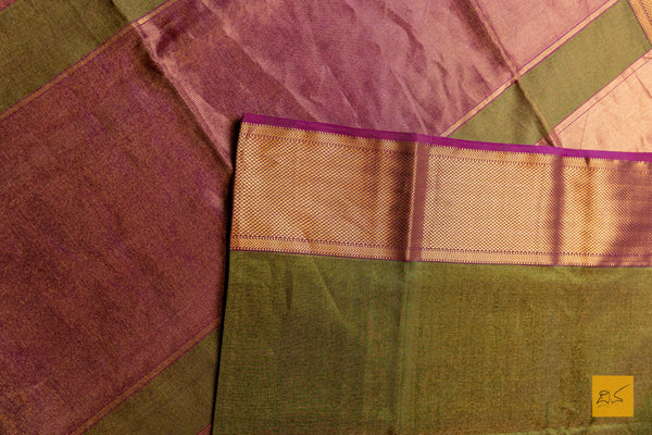 Nirguna - Green-Pink Tissue Maheshwari Silk Cotton Handwoven Saree