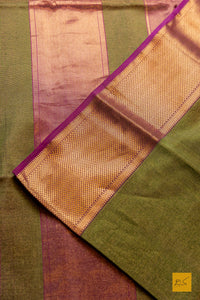 Nirguna - Green-Pink Tissue Maheshwari Silk Cotton Handwoven Saree