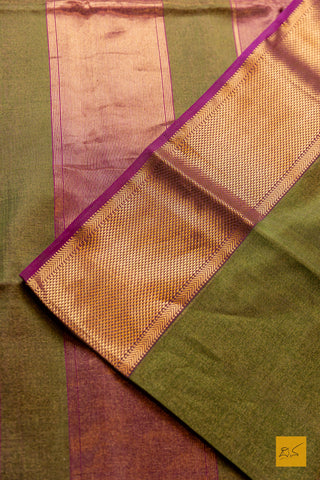 Nirguna - Green-Pink Tissue Maheshwari Silk Cotton Handwoven Saree