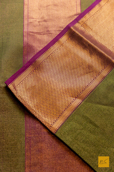 Nirguna - Green-Pink Tissue Maheshwari Silk Cotton Handwoven Saree