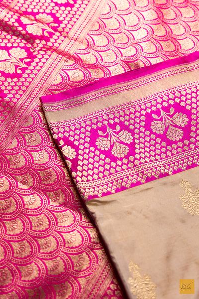 Mohanashini- Grey Banarasi Katan Silk Handwoven Saree