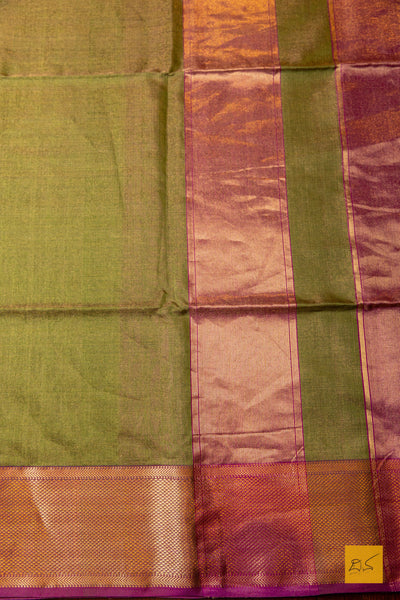 Nirguna - Green-Pink Tissue Maheshwari Silk Cotton Handwoven Saree