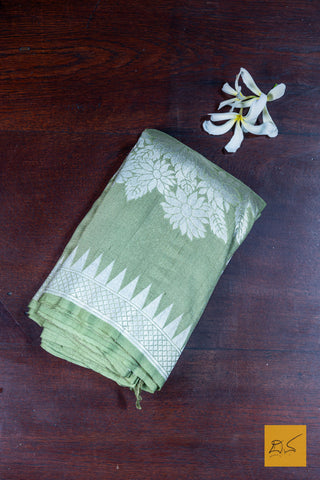 Pushpa- Green Banarasi Tussar Georgette Saree
