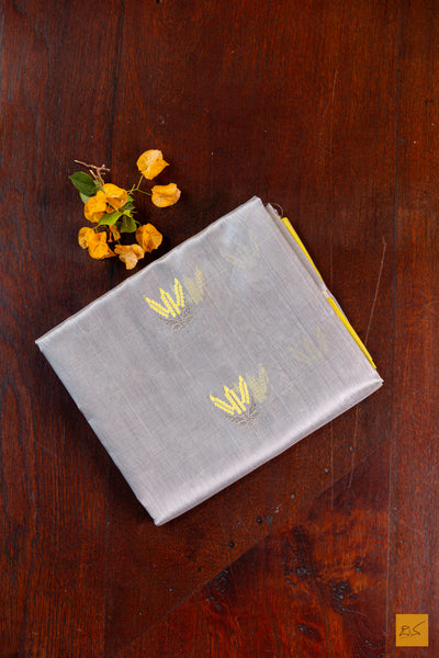 Grey Chanderi Pure Silk Handwoven Saree