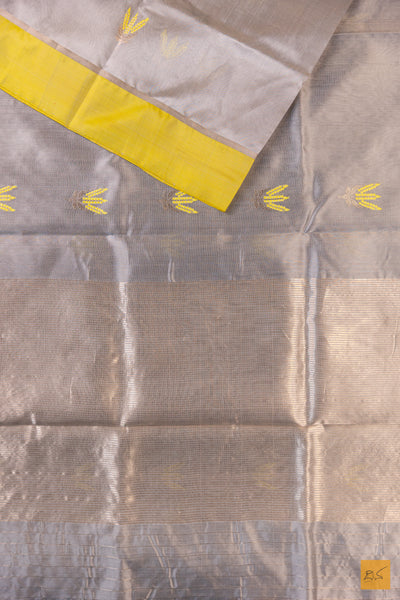 Grey Chanderi Pure Silk Handwoven Saree