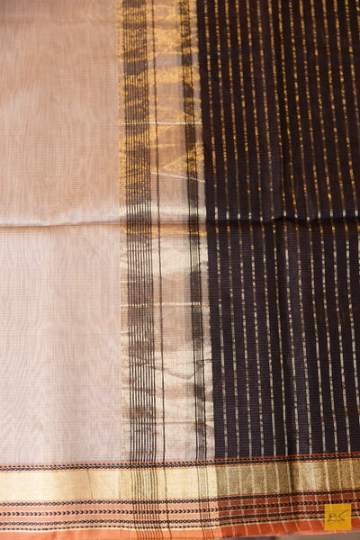 Mahadevi- Peach Maheshwari Silk Cotton Handwoven Saree