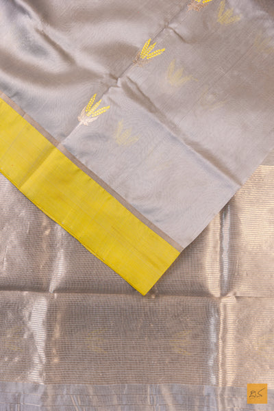 Grey Chanderi Pure Silk Handwoven Saree