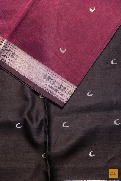 Dharini- Maroon Maheshwari Silk Cotton Handwoven Saree