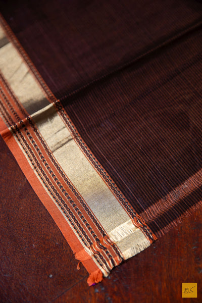 Mahadevi- Peach Maheshwari Silk Cotton Handwoven Saree