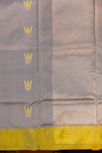 Grey Chanderi Pure Silk Handwoven Saree