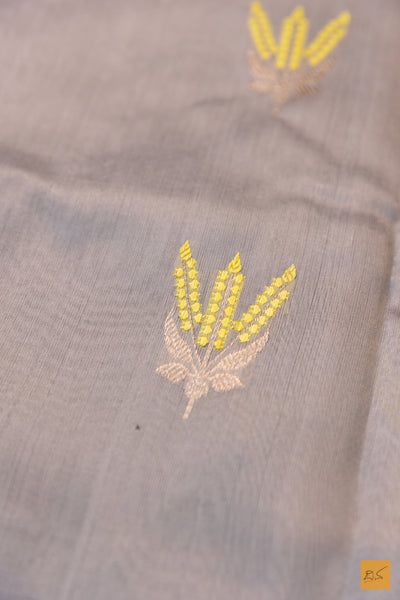 Grey Chanderi Pure Silk Handwoven Saree
