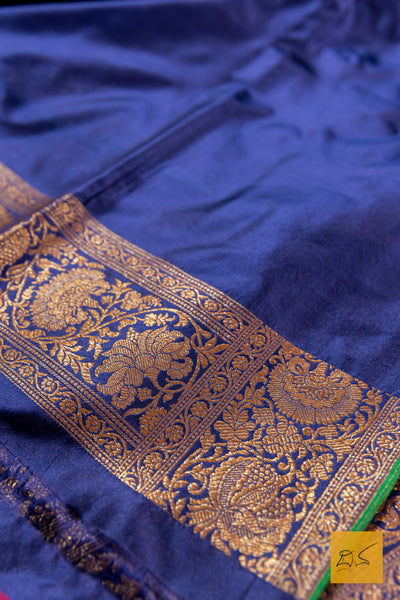 Navy Blue Brocade Banarasi Katan Silk Saree