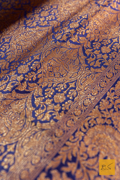 Navy Blue Brocade Banarasi Katan Silk Saree