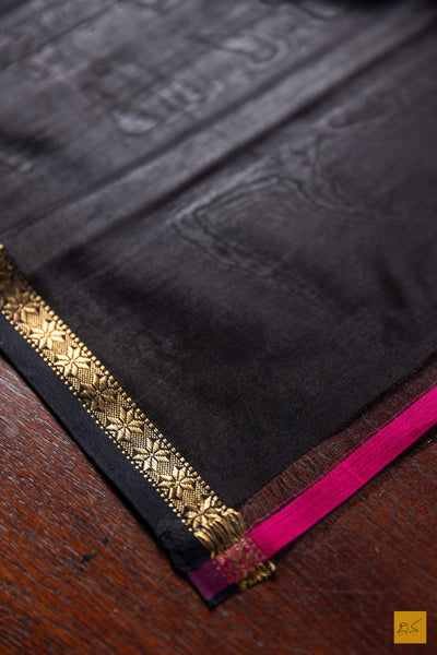 Mohini- Black Maheshwari Silk Cotton Handwoven Saree