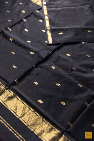 Mohini- Black Maheshwari Silk Cotton Handwoven Saree