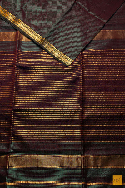 Swasthi- Green- Red Maheshwari Garbh Reshmi Handwoven Saree