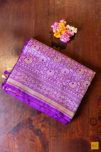 Nilalohitha- Purple Banarasi Katan Silk Handwoven Saree
