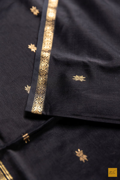 Mohini- Black Maheshwari Silk Cotton Handwoven Saree