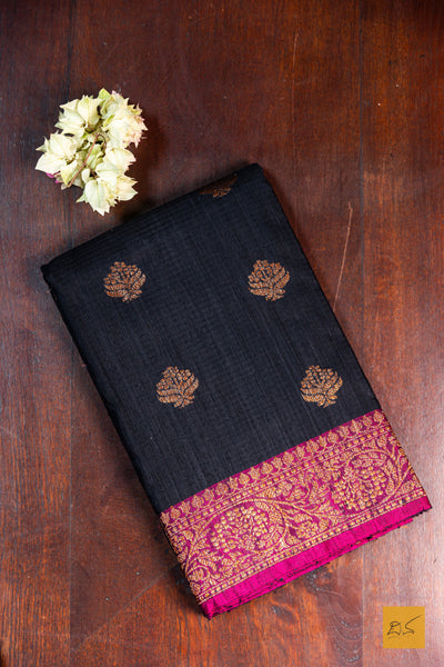 Madhavi- Black Banarasi Dupion Silk Handwoven Saree