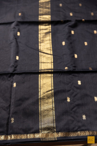 Mohini- Black Maheshwari Silk Cotton Handwoven Saree