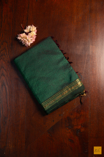 Vidhi- Green- Brown Maheshwari Garbh Reshmi Handwoven Saree