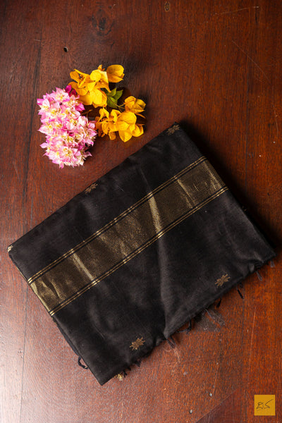 Mohini- Black Maheshwari Silk Cotton Handwoven Saree