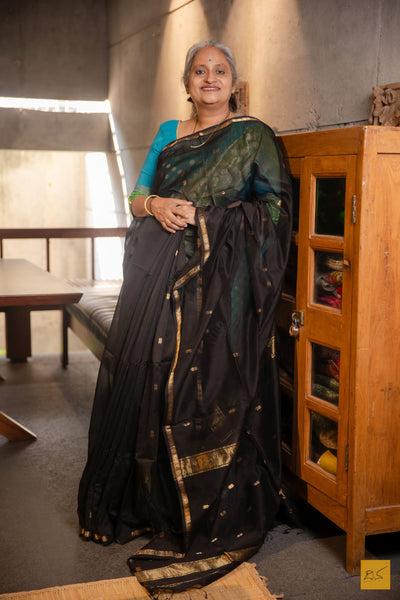 Mohini- Black Maheshwari Silk Cotton Handwoven Saree