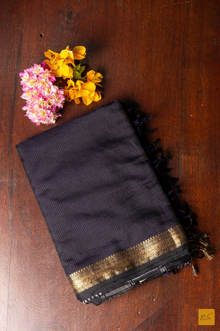 Srikala- Black Maheshwari Silk Cotton Handwoven Saree