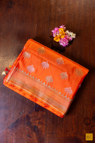 Kesari- Orange Banarasi Katan Silk Handwoven Saree