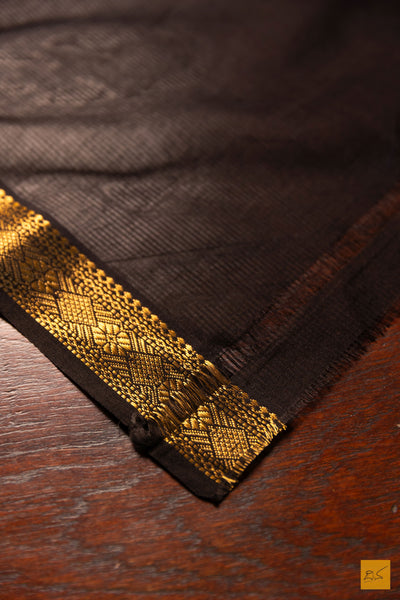 Swaroopa- Black- Brown Maheshwari Garbh Reshmi Handwoven Saree