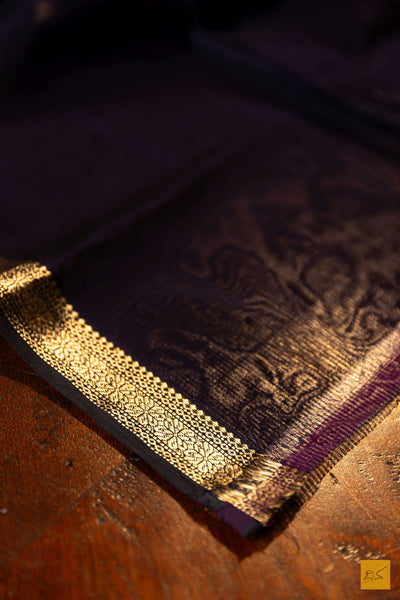 Srikala- Black Maheshwari Silk Cotton Handwoven Saree