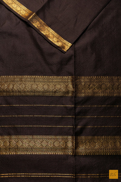 Swaroopa- Black- Brown Maheshwari Garbh Reshmi Handwoven Saree