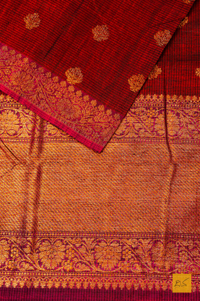 Janavi- Brick Red Banarasi Dupion Silk Handwoven Saree